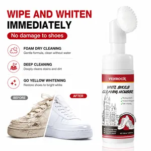VENROCK White Shoe Cleaning Mousse | Waterless Foam Sneaker Cleaner with Built‑in Soft Brush, Stain & Yellowing Remover for All Footwear, Quick Dry No‑Wash Shoe Cleaner
