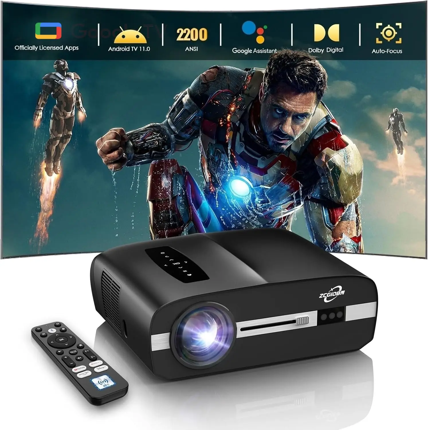 4K Projector for Golf Simulator & Gaming, Smart Home Theater with Google TV, 2200 ANSI Lumens High Brightness Movie Projector, Auto Focus, HDR10, Low Latency, HDMI 2.1 ARC, Dolby Audio