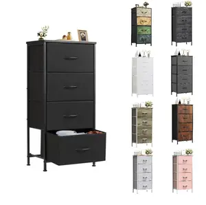 Small Nightstand with Fabric Drawers,Bedside Table with Wooden Top,4 Drawer Storage Cabinet,Bedroom Dresser Organizer for Closet Dorm Entryway