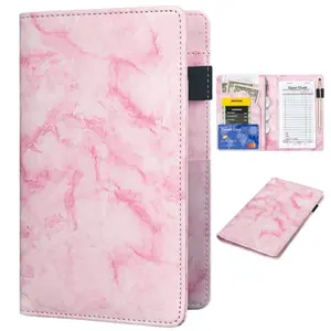 Server Books for Waitress Marble Texture Leather Waiter Book Wallet with Zipper Pocket, Cute Waitstaff Organizer Money Pocket Fit Apron