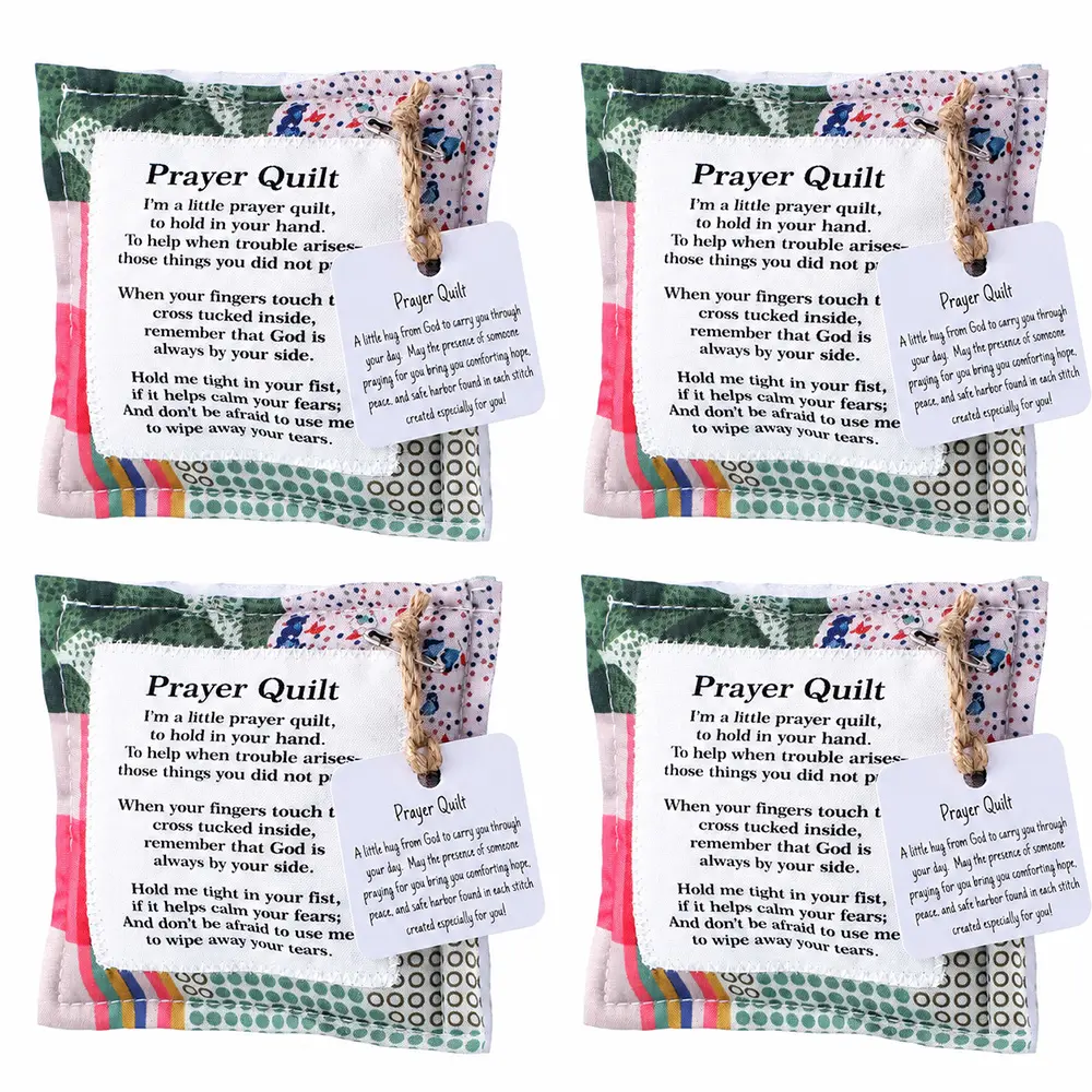 Christianity Fabric Mini Handmade Prayer Quilt - Pocket-Holding, Hidden Cross, Patchwork Design - Spiritual Comfort Gift for Anxiety (Set Packs)