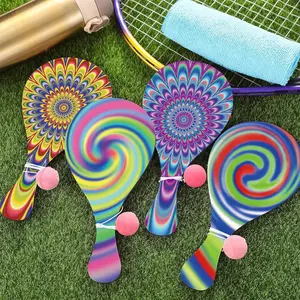 4 Pcs Psychedelic Paddle Ball Funny Paddle Ball with String Set Vintage Retro Multi-Item Party Favor Prizes Packs Indoor and Outdoor Round