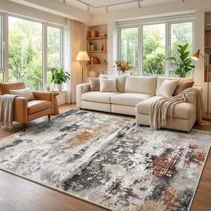 XEXSIN Washable Art Area Rugs, Modern Abstract Print Pattern Rug For Living Room, Stain Resistant Non-Shedding Distressed Area Rug With Non Slip Backing For Bedroom Nursery Dormitory