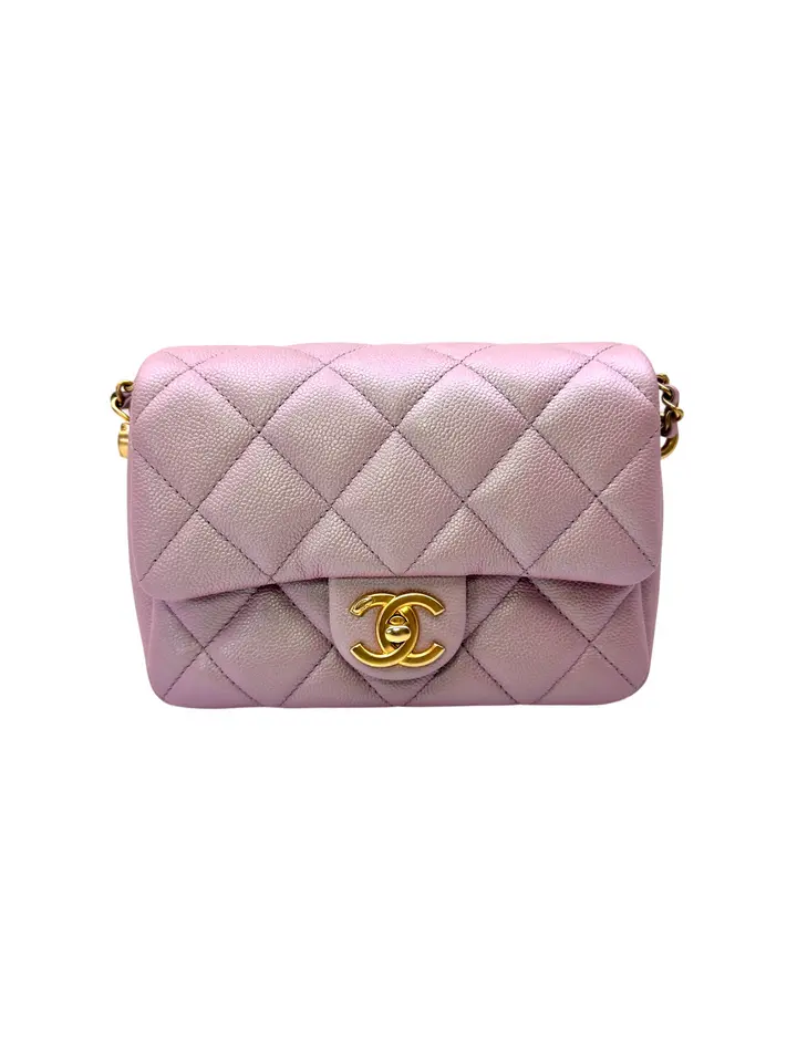 Pre-owned CHANEL leather Crossbody Bags Iridescent Pink Quilted Flap Bag With Gold Hardware(AJ***N5) IRIS240