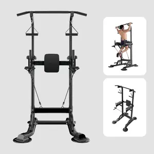 Heavy-Duty Steel Power Tower Machine, Multi-Functional Pull-Up and Dip Station with Adjustable Height for Home Gym Strength Training, 450 lbs Capacity