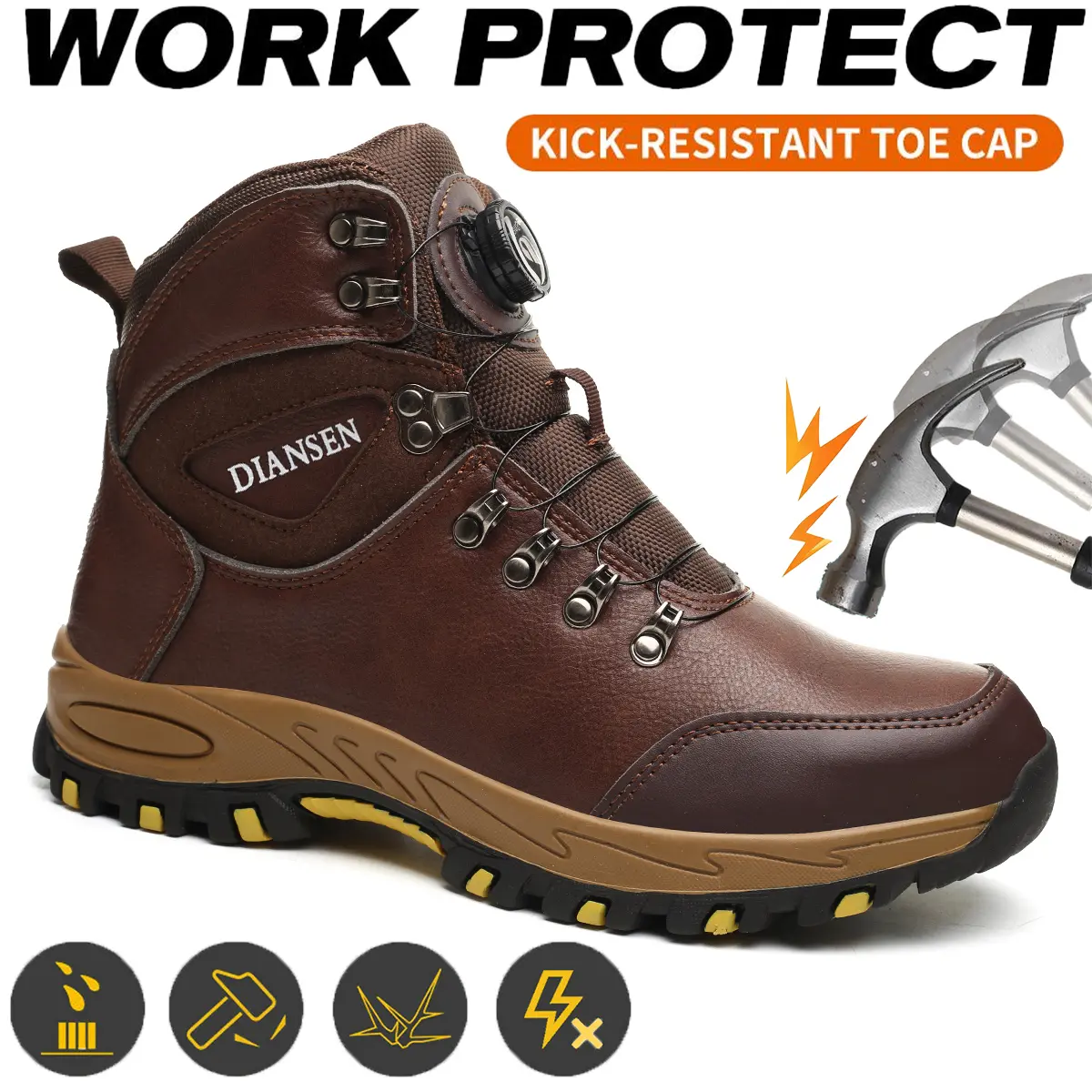 Dian Sen Men's High-Top Steel Toe Safety Boots, Mesh-Lined 4-Season Breathable Worker Shoes, Impact & Puncture Resistant Protective Footwear for Construction Sites, Warehouses