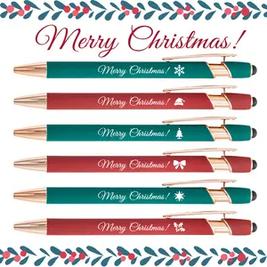 Merry Christmas Ballpoint Pens Set, 6/12/24 Pcs Holiday Stationery, Featuring Santa Snowflake Reindeer Designs, Ink Office Supplies