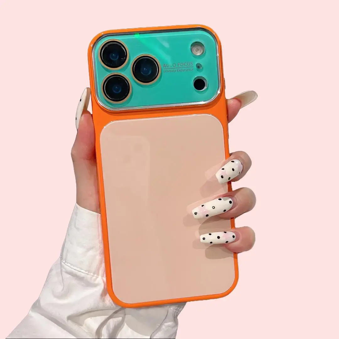Dopamine Color-Blocking Full-Coverage Smartphone Casing - Cute Protective Handheld Devices Accessory for iPhone 14, 15, 16 Pro, 17 Pro Max Large-Screen Models, Cellphone