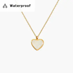 en route Mother of Pearl Heart Necklace, Waterproof Everyday Jewelry with Mother of Pearl, Chic Accessory for Timeless Layered Looks