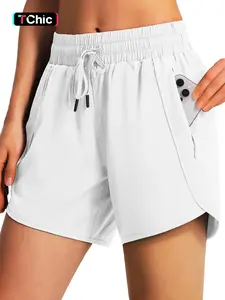 New Women's Casual Sportswear Running Shorts, Quick-Dry Lightweight Fitness Shorts with Zipper, Plain Fitted Design for All Seasons, Pocket Zipper Shorts