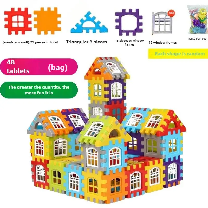 Building Blocks Set (48 Pieces) with 15 Window Parts, Educational Large ...