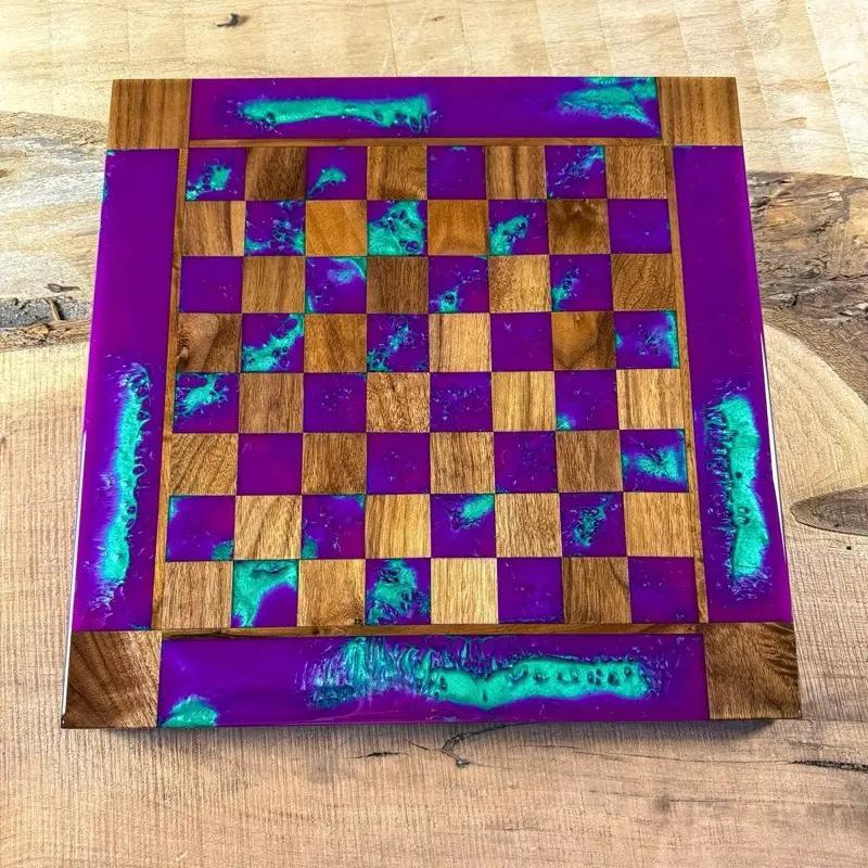 “The Joker” Florescent Purple/Jungle Green Walnut Wood Chess Board (INCLUDES GLASS PIECES)