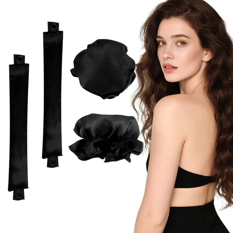 Complete Curly Kit for At-Home Heatless Hair Styling - 4-Piece Set with Satin Headbands, Satin Rollers, Soft Curlers, Curling Wrap for Dry, Color & Chemically Treated Natural Textured Curls (Comfortable, Damage-Free, Frizz-Free)