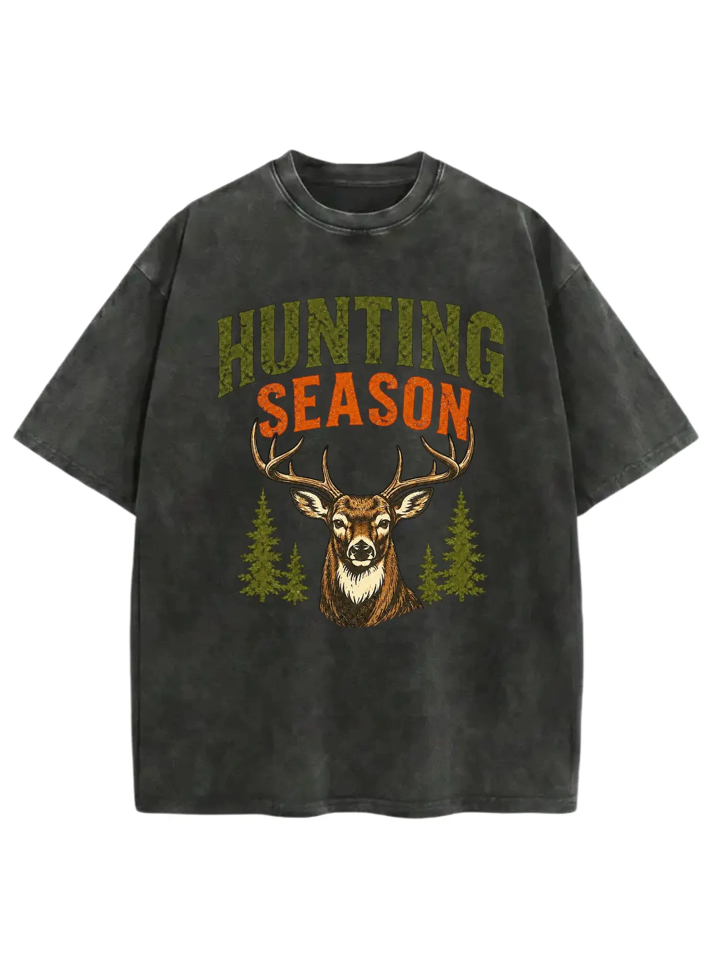 Unisex Garment Washed Oversized Hunting Season Deer Graphic T-Shirt, Vintage Buck Forest Short Sleeve Casual Streetwear Tee