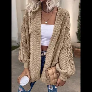 Women's Oversized Cable Knit Open Front Cardigan Sweater, Long Sleeve Solid Color Cozy Chunky Knit, Autumn Winter Casual Daily Fall Outerwear for Women, Ideal Gift