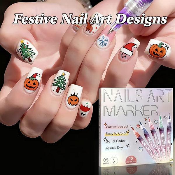 12-Color Nail Art Marker Set – Quick-Drying Acrylic Pens for DIY Manicures & Easy 3D Designs, Ideal for Beginners