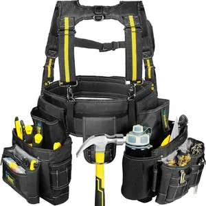 Tool Belt Suspenders 20 Bags Y-Style Tool Vest 5 Combo Apron for Framers Carpenter Electrician 1200D Ballistic Nylon with 20 Pockets & Deep Pockets for Tools