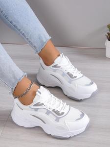 women's fashionable color-block lace-up chunky sneakers, women's jogging shoes, round toe low top running shoes, workout sneakers, casual breathable comfortable athletic shoes, female all-match trainers for daily wear, jogger shoes, sport shoes