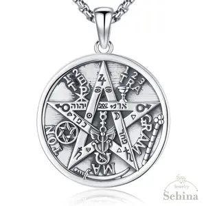 Sebina S925 Tetragrammaton Necklace Tetragrammaton De Plata 925 Pentagram Pentacle Pendant Witchcraft Wiccan Pagan Jewelry Amulet Necklace Gifts for Her Him Men Women 157