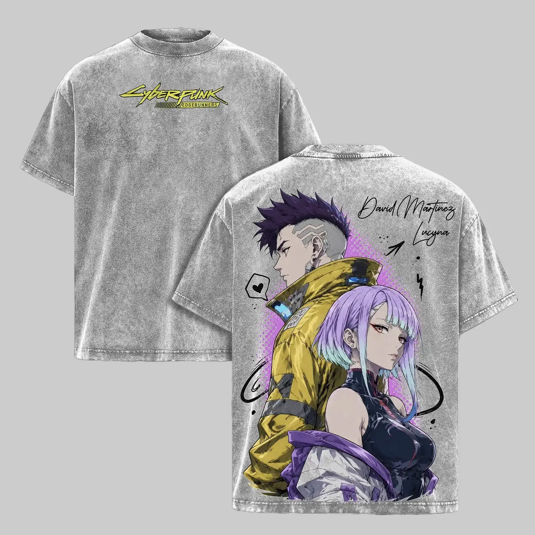 Heavyweight Vintage Style Graphic Tee | Futuristic Neon City Lovers T Shirt | Techwear Mecha Oversized Top | Breathable Soft High Streetwear Fashion