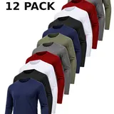 OKP Men's 12-Pack & 6-Pack Solid Round Neck Long Sleeve Polyester Fitted Sport Tees, Quick Drying Breathable Compression Gym Tops, Male Clothing for Workout, Fall Athletic Wear