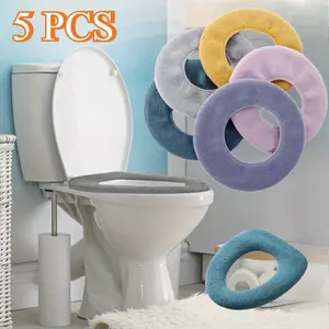 5 Pcs Toilet Cover, Toilet Seat, Thickened Bathroom Toilet Seat, Stretchable, Washable, Easy To Install, Comfortable Toilet Seat, Soft and Warm, Suitable for Most Toilet Models Gift Installation