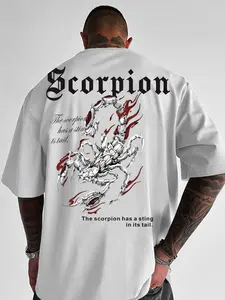 Men'S Scorpio Pattern Print Casual T-Shirt - Featuring a Bold Scorpion And Letter Design, Suitable for Outdoor Activities And Everyday Wear, Perfect for Casual Outings, Men'S Crew Neck T-Shirt, Loose Fit BT