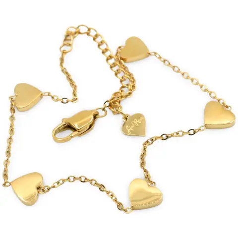 Love Anklet - Stainless Steel Vacuum Gold Plated Heart Jewelry