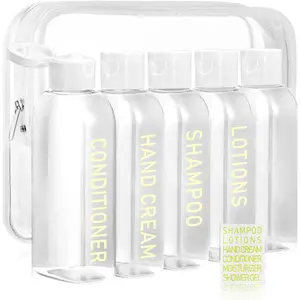 Travel Shampoo Bottles 5 count 3.4oz TSA Approved Travel Bottles for Toiletries Travel Size Bottles Leak Proof Empty Lotion Containers with Flip Cap Small Plastic Squeeze Bottlesp-Clear