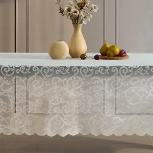 Scroll Lace Tablecloth, Lace Fabric Table Cloth for Small Rectangle Tables, Wrinkle Resistant Tablecloth, Patterned Scalloped Tablecloth (54 W x 72 L, )