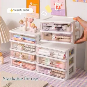 Cute Desktop Stationery Storage Box, Student Drawer Style Organizer, Cosmetic Hair Accessory Bookshelf, Desk Accessories Holder