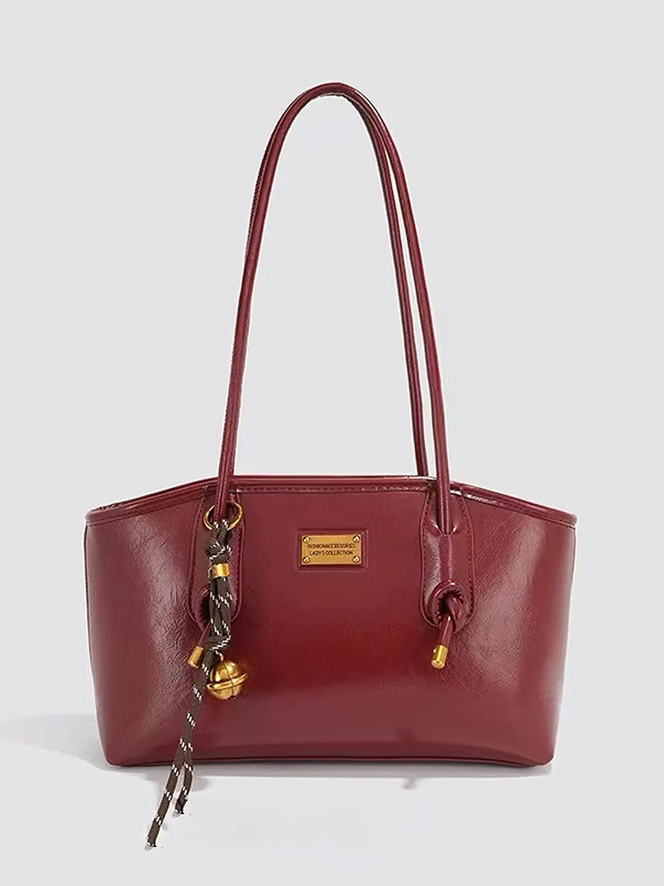 Classic patent leather texture handbag, woven bell pendant, retro commuter shoulder bag, Daily commuter bag, with multiple colors to choose from, suitable for office workers commuting, shopping, etc.