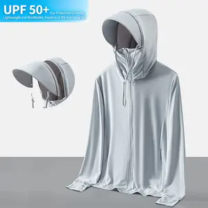 Men’s lightweight slim-fit hooded long-sleeve jacket for summer — basic minimalist sun-protection jacket, comfortable sun-protective cover-up, hooded top with detachable brim