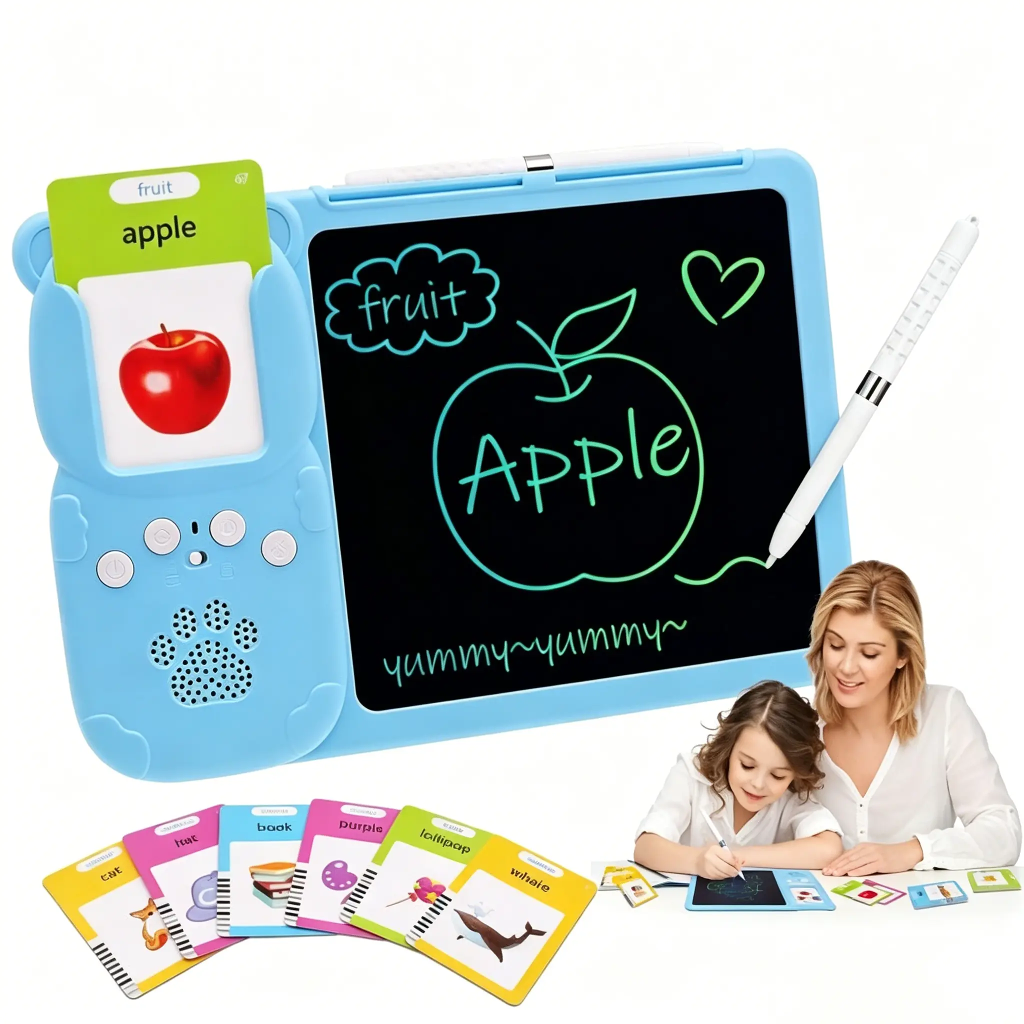 2 in 1 Learning Card Machine with 510 Vocabulary LCD Writing Board Toy Bilingual English Spanish Flashcards Sound Interactive Educational Smart Toy Early Learning Gift for Kids Birthday Holiday