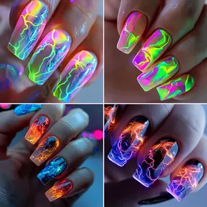 96pcs Acrylic Press-On Nail Set - Medium-Long Ballet Nails |   Green Ombre Shine + Lightning Design + Mixed Color Stripes |   W/ Nail File, Glossy Finish |   Salon Fake Nails for Girls & Women |   Summer Gift