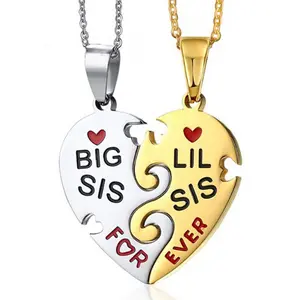 Hot Sale Stainless Steel Heart-Shaped Peach Heart Good Sister Girlfriend Puzzle Separate 2-Count Pendant Necklace for Sale