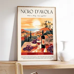 Italian Nero D'Avola Red Wine Poster, Cocktail Print, Food and Drink Art, Food Poster, Kitchen Decor, Cooking Gift, Chef Gift, Unframed | 5 Sizes (8x12–27x40 inch)