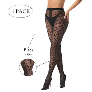 Sexy Leopard Print Sheer Tights - Black Animal Patterned Pantyhose - 20D Vintage Jacquard Stockings - High Stretch Statement Hosiery for Night Out & Party