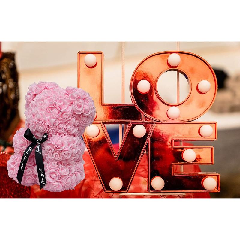Rose Bear Rose Teddy Bear Flower  Black Box for Valentines Gifts Anniversary Christmas,Birthdays Bridal Showers -Fully Handmade 10 inch Flower Bear Clear  Box (Light Pink)