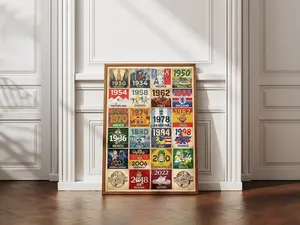 FIFA World Cup History Poster Retro Collage Print Sports Room Decor