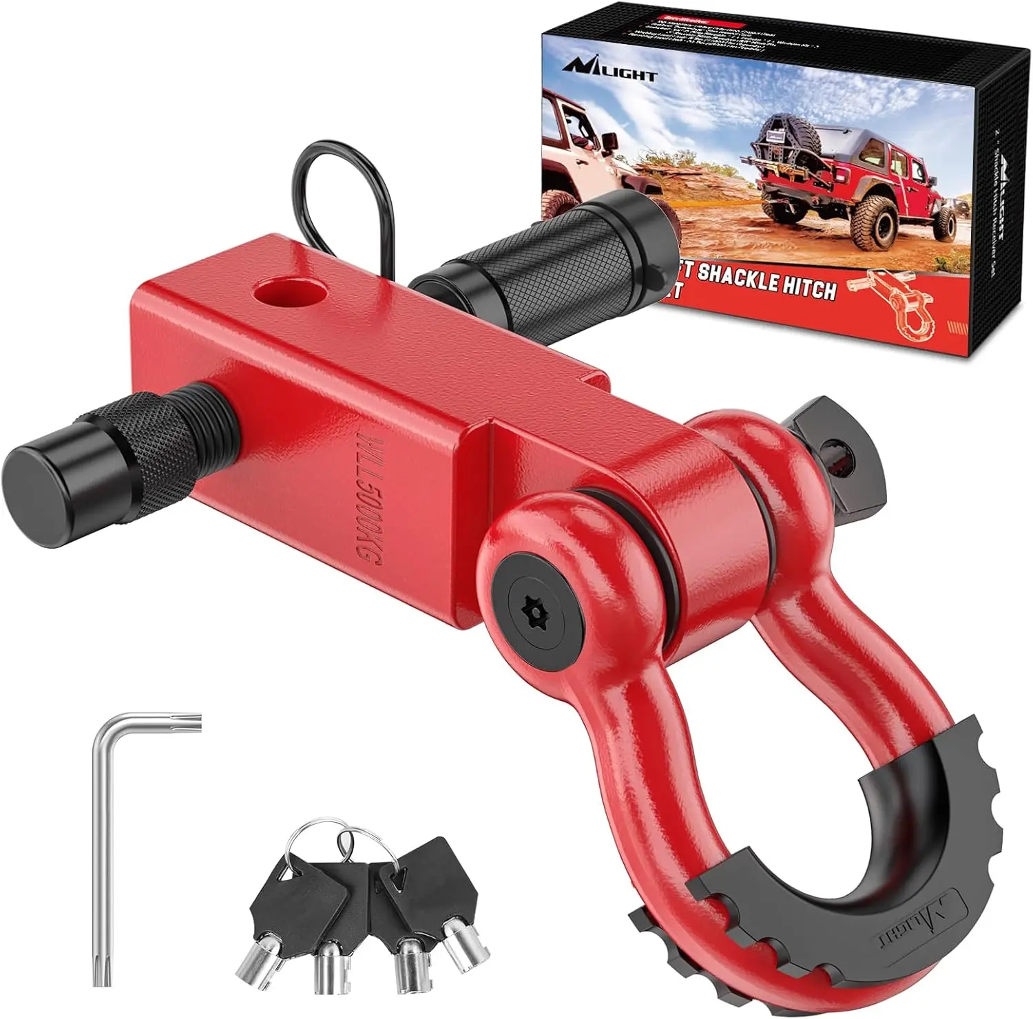 Nilight Anti-Theft Shackle Hitch Receiver 2Inch 45000 LBs Breaking Strength 3/4" Anti-Theft D Ring Shackle 5/8" Trailer Hitch Lock Pin Heavy Duty Solid Towing Kit for Trucks Off Road (Red) interior essential dealsforyoudays, Anti-Theft Security fathersday