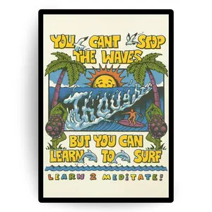 Retro Surf Meditation Poster You Can't Stop The Waves Psychedelic Beach Wall Art Vintage Ocean Quote Print Mindful Hippie Room Décor