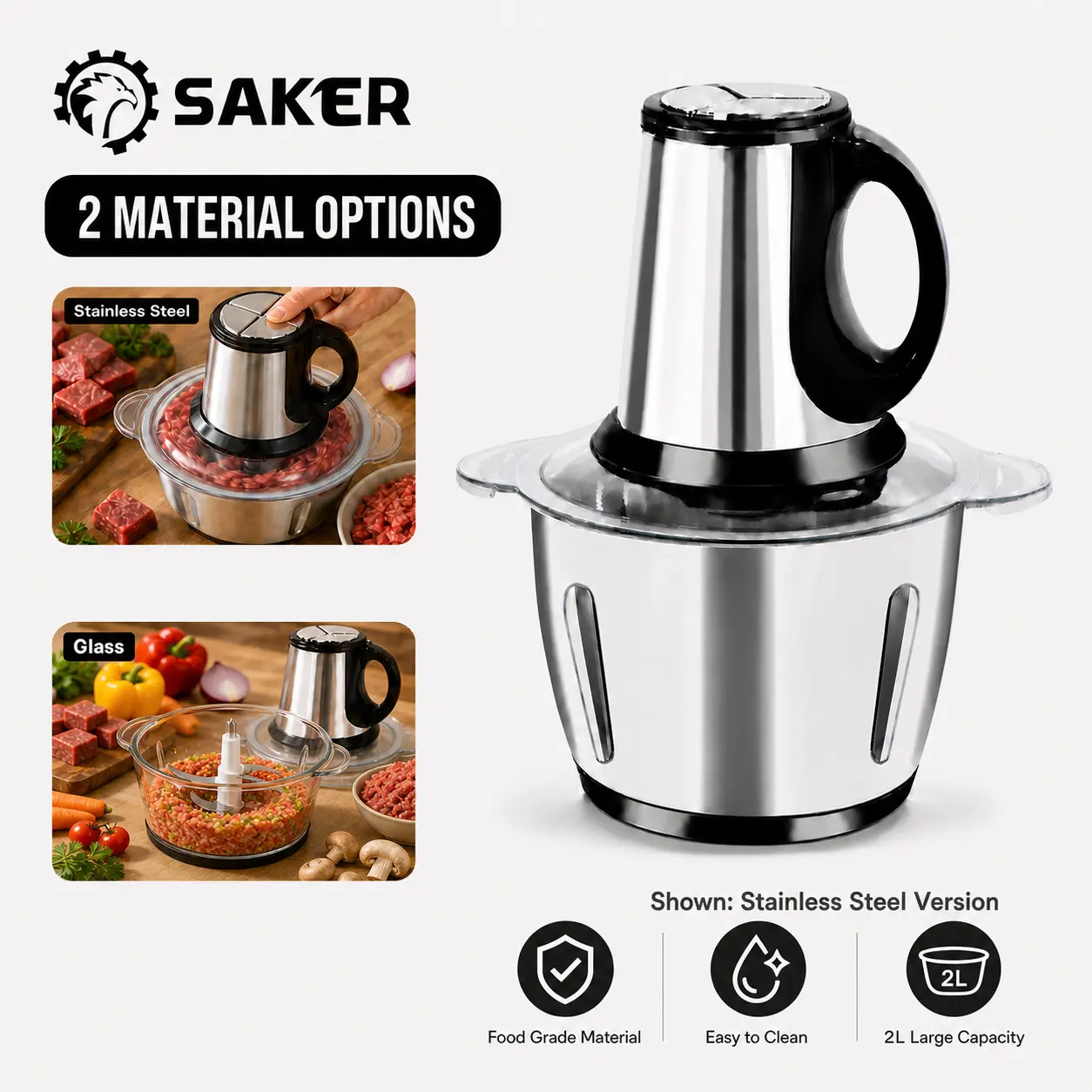 Saker Multifunctional Electric Meat Grinder | Large Capacity Powerful Food Processor for Meat, Garlic, Vegetables