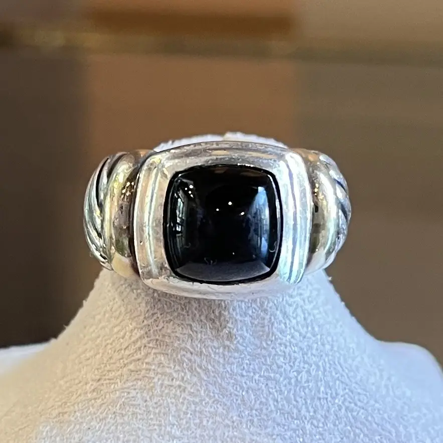 Pre-owned DAVID YURMAN Onyx Noblesse Sterling Silver Ring SZ 7