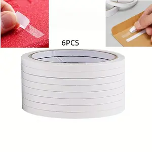 6 Rolls Double-Sided Tape, Strong Adhesive Transparent Tape, Ideal for Art Crafts, Card Making, Scrapbooking, Wood Surface Friendly