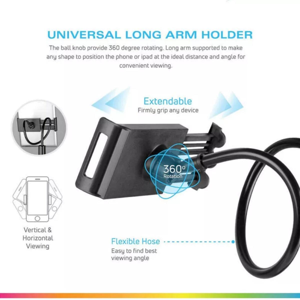 Gooseneck Phone Holder for Bed, 360° Rotatable Metal Desk Phone Stand, Adjustable Flexible Clamp Mount, Universal Fits for iPhone 17 16 15 14 13 12 11 Pro Max Plus iPad Samsung Galaxy All Phones & Tablets, Home Office Bedroom