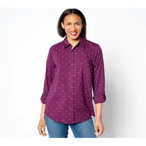 QVC Women's Textured Clip-Dot Boyfriend Blouse