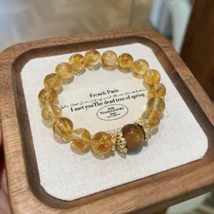 Natural Yellow Pagoda Crystal Tiger Eye Stone Unique Niche Lucky Bracelet for Women Large Round Beads Accessories Exquisite Gift