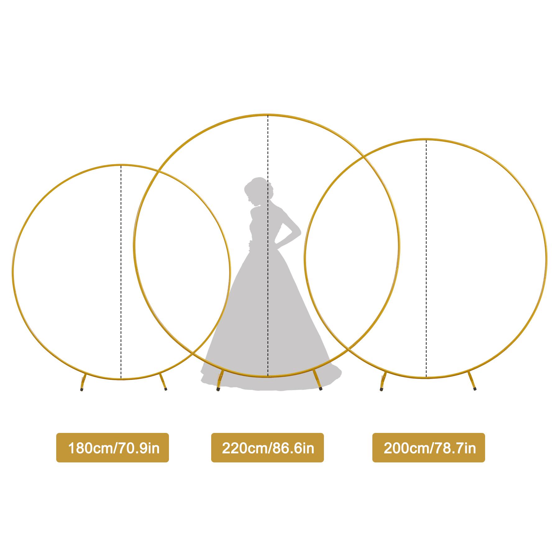 Gold Round Backdrop Stand 6FT 6.6FT 7.2FT – Circle Balloon Arch Frame in 1/2/3PCS Sets for Wedding Ceremony, Party & Event Decorations