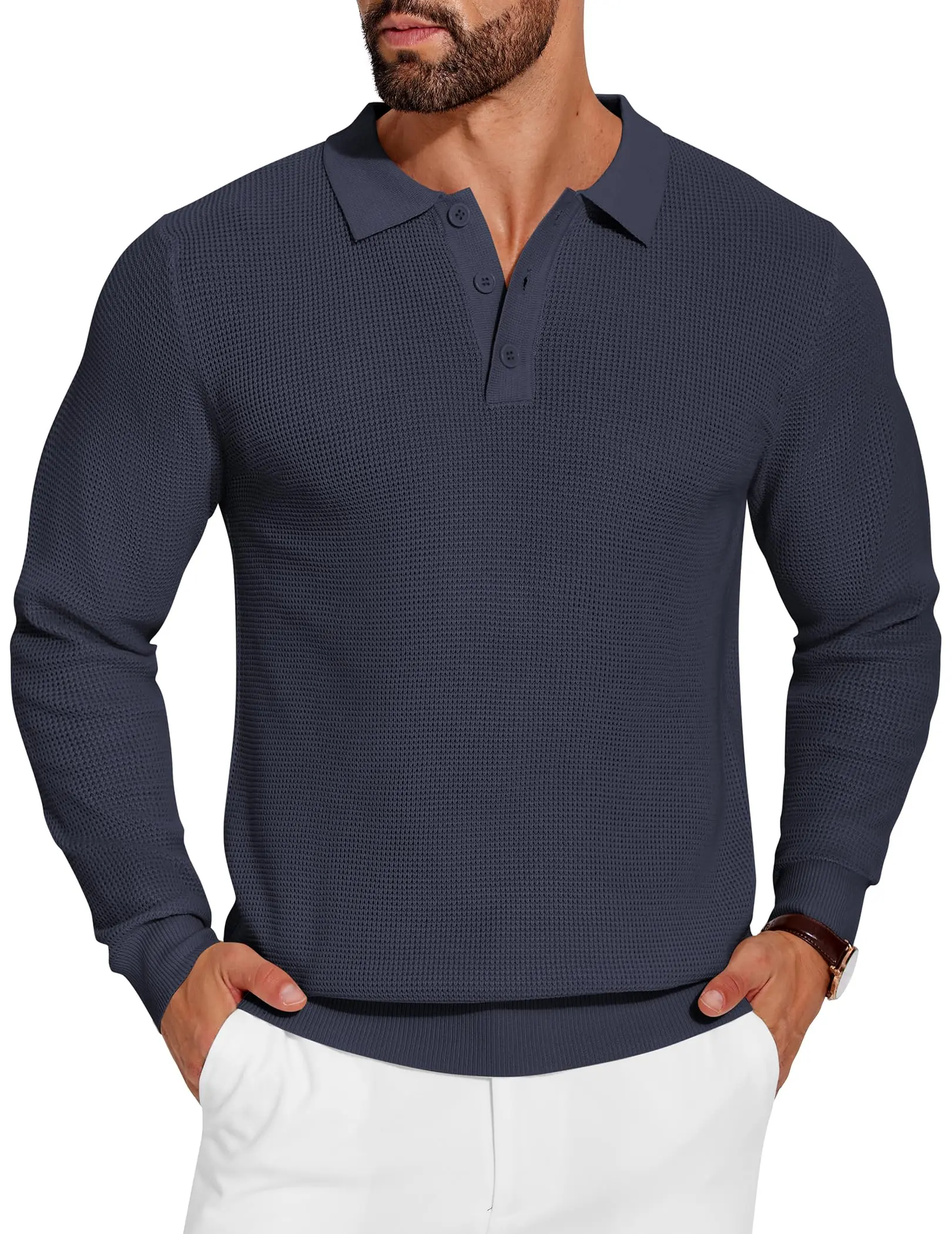 COOFANDY Mens Knit Polo Shirts Long Sleeve Sweater Casual Polo Shirts Lightweight Collared T Shirts